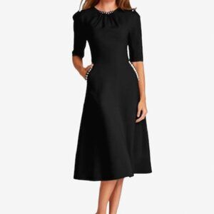 Rickie Freeman for Teri Jon Black Stretch Crepe Pearl Trim Dress Size 22